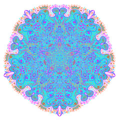 Decorative Indian round lace ornate mandala. Vintage vector pattern on transparent background. Hand drawn abstract colorful background. Invitation, wedding card, scrapbooking. Tattoo design.