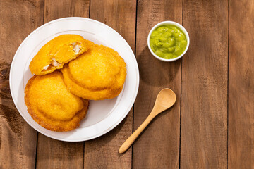 Typical Colombian coastal dish - Fried Egg Arepa
