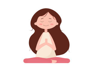 Girl practices yoga. Girl meditating . Concept illustration for yoga, meditation, relax, healthy lifestyle.