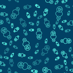 Green line Radioactive exchange energy icon isolated seamless pattern on blue background. Radioactive toxic symbol. Radiation hazard sign. Vector