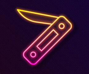 Glowing neon line Swiss army knife icon isolated on black background. Multi-tool, multipurpose penknife. Multifunctional tool. Vector