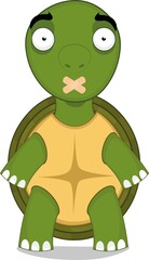 Vector character illustration of a cartoon turtle with adhesive bands on his mouth