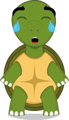 Vector character illustration of a cartoon turtle with a sad expression, crying and with tears falling from his eyes