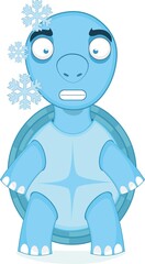 Vector character illustration of a frozen cartoon turtle with frost