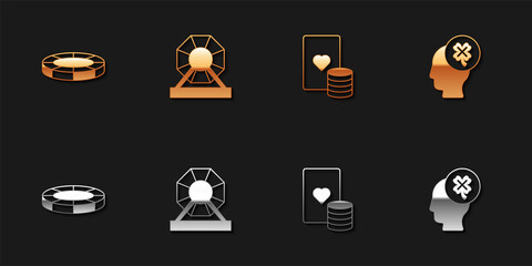 Set Casino chips, Lottery machine, and playing cards and slot with clover icon. Vector
