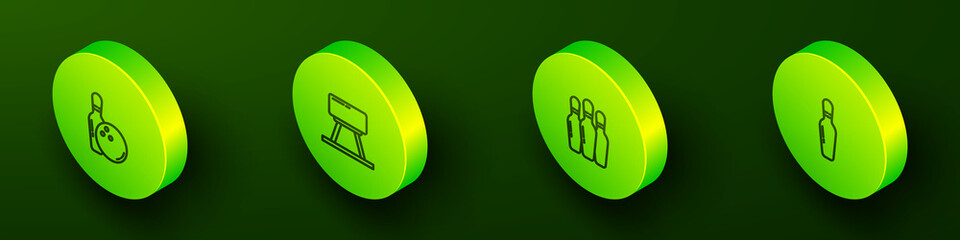 Set Isometric line Bowling pin and ball, Pommel horse, and icon. Vector