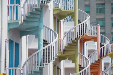 Colorful pastel spiral staircases in Singapore