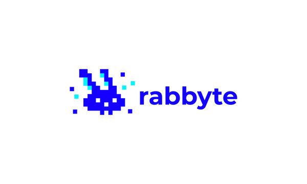 vector graphic illustration logo design for modern digital tech rabbit