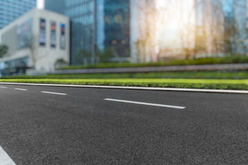 empty urban road with modern building in the city.