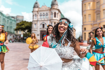 Frevo dancers at the street carnival in Recife, Pernambuco, Brazil.