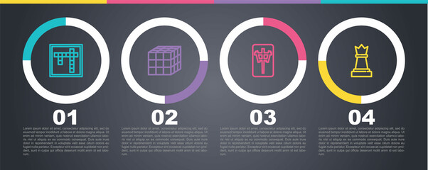 Set line Bingo, Rubik cube, Mahjong pieces and Chess. Business infographic template. Vector