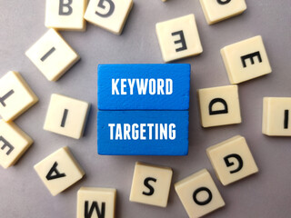 Top view toys word and colored block with text KEYWORD TARGETING