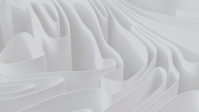 White 3D Undulating lines arranged to create a Light abstract wallpaper. 3D Render.  