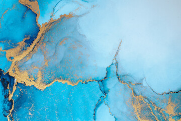 Luxury blue abstract background of marble liquid ink art painting on paper . Image of original...