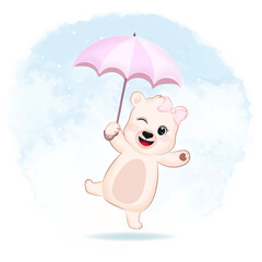 Cute little Bear holding an umbrella