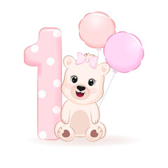 Cute Little Bear, First Birthday party, Happy birthday 1 year old