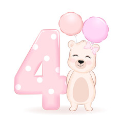 Cute Little Bear, Happy Birthday 4 years old