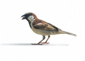 Eurasian tree sparrow bird standing on the ground.