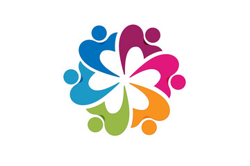 Logo teamwork people unity charity heart shape friendship social media workers group of friends around teamwork text vector image graphic illustration clipart design