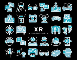 XR　extended reality　VR・AR・MR	アイコンセット