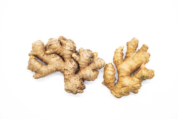 Ginger root on white background, close up.