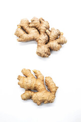 Ginger root on white background, close up.