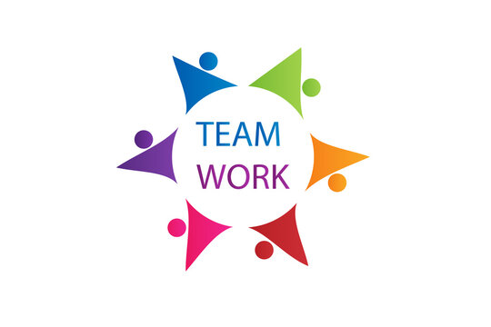 Logo teamwork people unity social media workers group of friends around teamwork text vector image graphic illustration clipart design