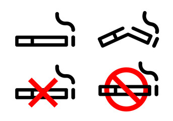 no smoking sign, simple design icon black and red on white background.