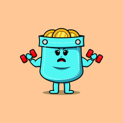 Cute cartoon pocket character is fitness with barbell in modern style design 