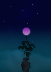 night moon flower sky fantasy abstract style background Vertical Silhouette