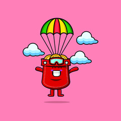 Cute mascot cartoon Pocket is skydiving with parachute and happy gesture cute modern style design