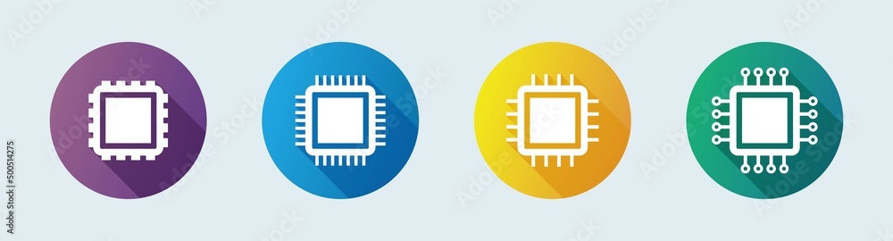 Poster computer chip flat circle icon. circuit board flat icon for apps and websites.