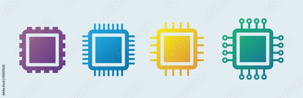 Poster electronic chip vector icon isolated. circuit board icon set in gradient colors.