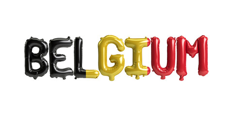 3d illustration of Belgium-letter balloons with flags color isolated on white