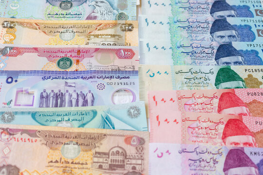 Pakistan banknotes vs UAE banknotes conceptconce