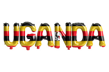 3d illustration of Uganda-letter balloons with flags color isolated on white