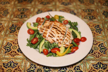 Closeup chicken salad food restaurant