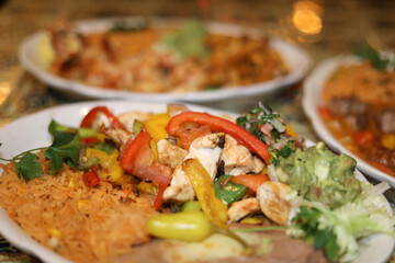 Closeup fajitas Mexican food restaurant