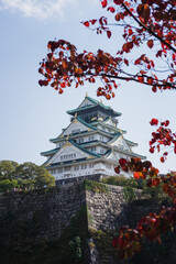 Fototapeta premium Osaka Castle framed by Autumn trees in Osaka, Japan. Autumn / Fall