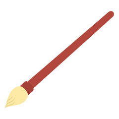 Paint brush. Artistic tool for coloring with a brown handle. Color vector illustration. Brush with stiff yellow bristles. Device for creativity. Isolated background. Flat style. Idea for web design.