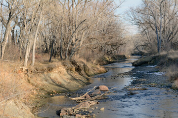 Clear Creek in Wheat Ridge Colorado river hiking trail in winter
