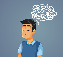 Puzzled Man Thinking in Doubt Vector Cartoon Illustration