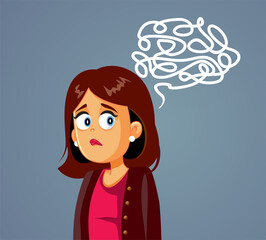 Puzzled Woman Thinking Feeling in Doubt Vector Cartoon Illustration