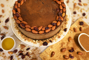 Chocolate Cake with almonds and various berries.