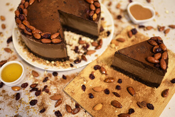 Chocolate Cake with almonds and various berries.