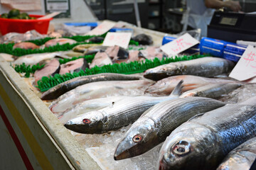Fresh fish on ice at the seafood market in downtown Honolulu on Oahu, Hawaii