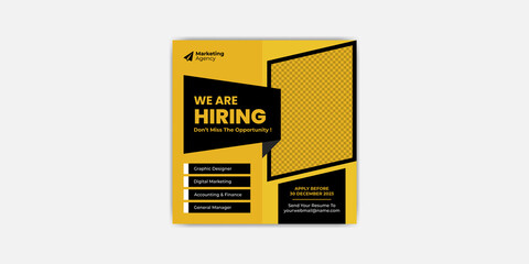 We are hiring post Job vacancy social media template square web banner design