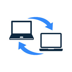 Computer, laptop, data, transfer icon. Simple vector sketch.