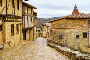 Fototapeta na wymiar Rainy day in the medieval village of Calatanzor, Soria, Spain.