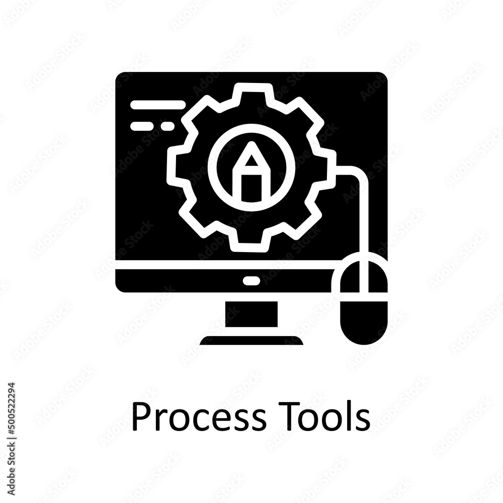 Poster process tools vector solid icon design illustration. creative process symbol on white background eps